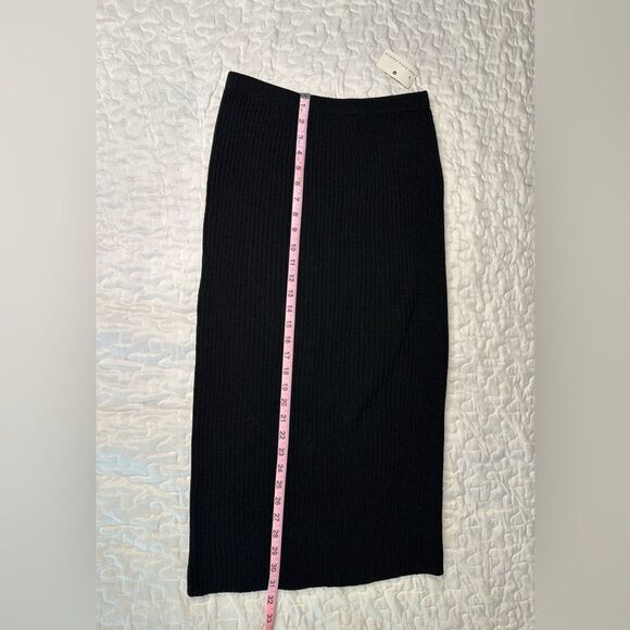 Vintage Steve Fabrikant Wool Ribbed Midi Skirt Black NWT 90s Minimalist USA Med. - Picture 8 of 10